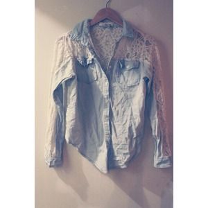 Lace back denim chambray shirt