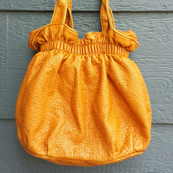 Gold Soft Crinkled Pebbled Leather Hobo by Bueno