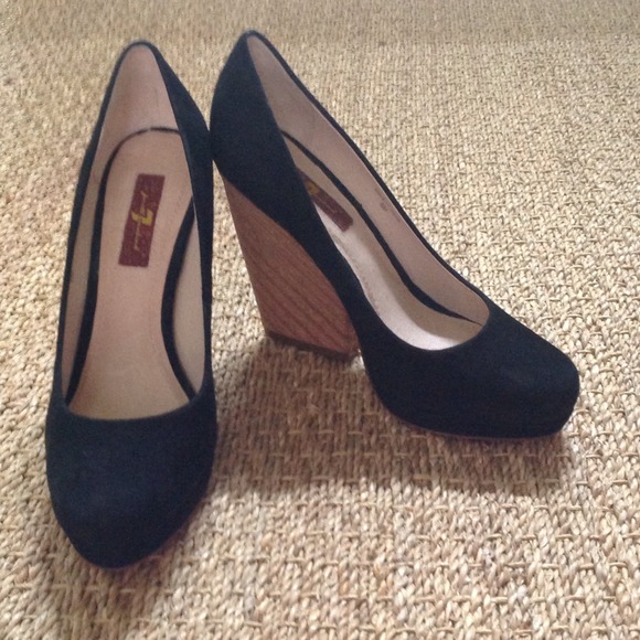 7 FOR ALL MANKIND BLACKSUEDE CORK WEDGE NEVER WORN