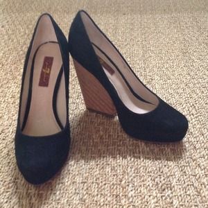 7 FOR ALL MANKIND BLACKSUEDE CORK WEDGE NEVER WORN