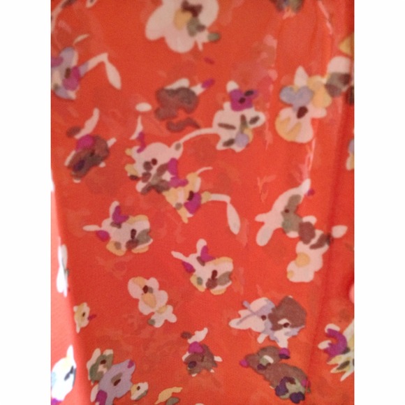Orange Floral Button-Up High-Low Shirt - Picture 2 of 4