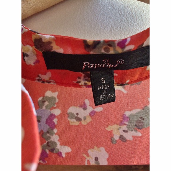 Orange Floral Button-Up High-Low Shirt - Picture 4 of 4