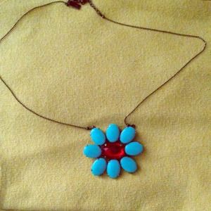 Turquoise and red jewel flower necklace