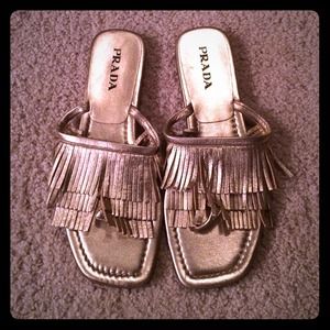 Prada gold fringe flip flop size 37.5