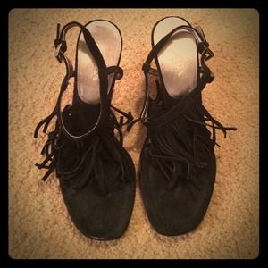 Prada black suede fringe sandal 37.5