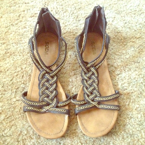 Soda gladiator sandals with back zipper tie up.