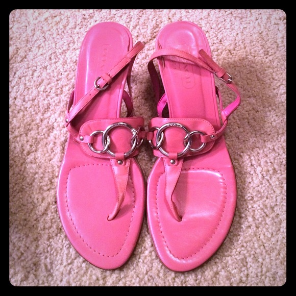 Coach | Shoes | Coach Pink Leather Sandal Kitten Heel Size 7 | Poshmark