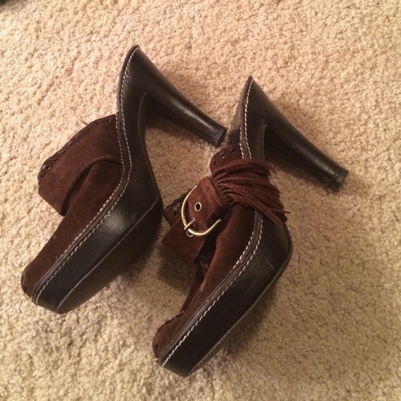 Coach suede platform backless heel size 7 - Picture 2 of 3