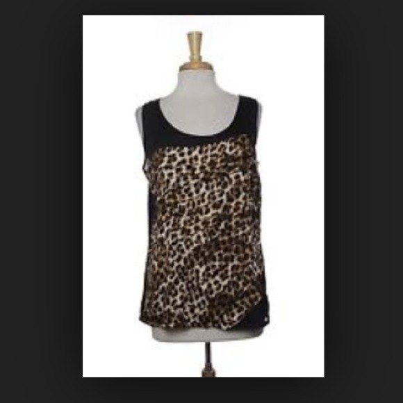 Alfani leopard ruffle tier top XL