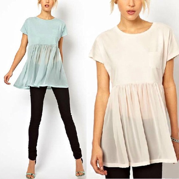 Chiffon peplum light blue top XXL