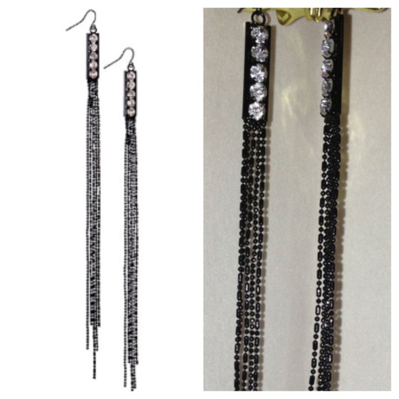 Black Rhinestone Strand Earrings