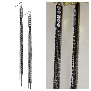 Black Rhinestone Strand Earrings