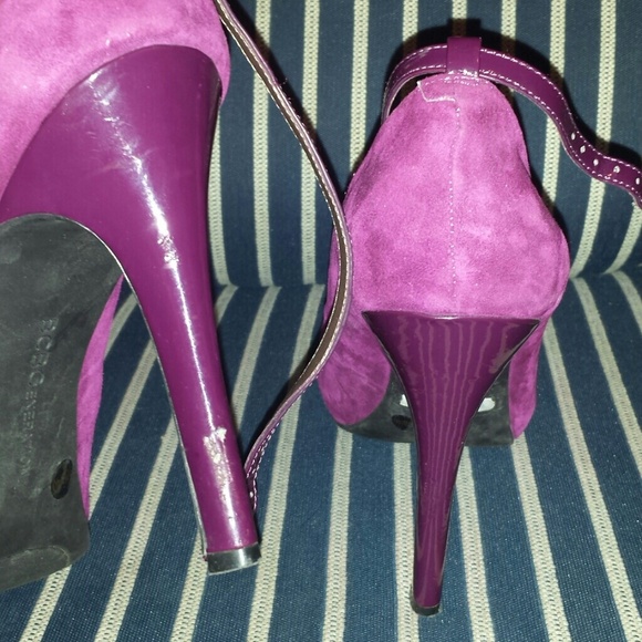 Purple Suede Open Toe Strappy High Heels Pumps - Picture 3 of 4