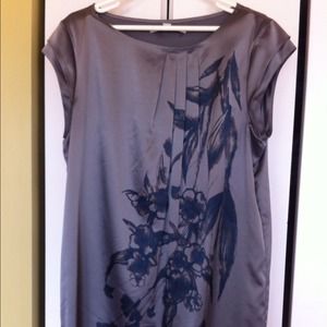 Silky tunic dress with navy floral accent