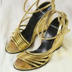 Gold Strappy Wedge Heels Pierre Hardy