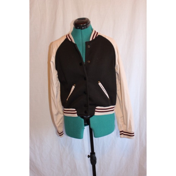 Black and beige baseball jacket.