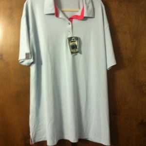 Light gray polo golf shirt.