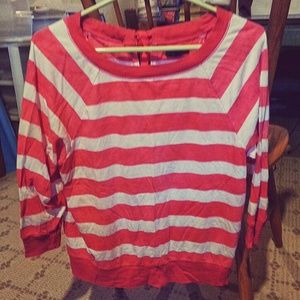Stripped 3/4 sleeve pull over shirt