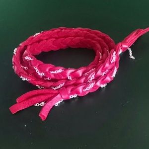 Red leather/ Sterling silver braided wrap bracelet