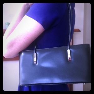 Classic black patent shoulder bag