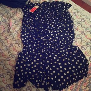 Navy cartoon cat vneck romper