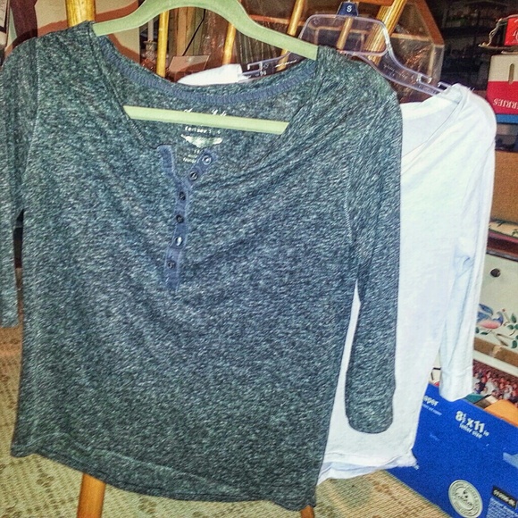 3/4 sleeve shirt charcoal and lavender
