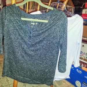 3/4 sleeve shirt charcoal and lavender