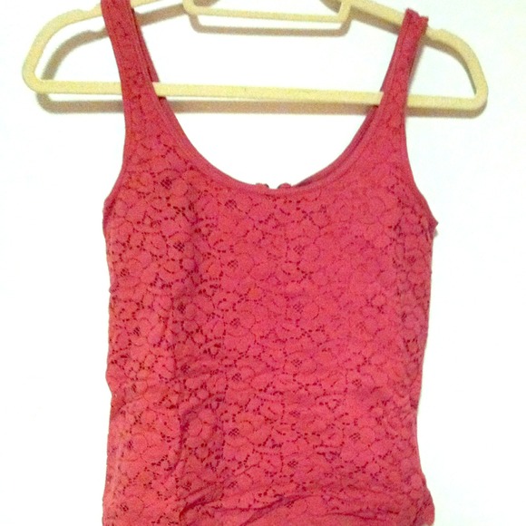 ~SOLD~ American Eagle: Red/Pink Lace Tank Top