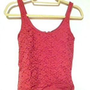 ~SOLD~ American Eagle: Red/Pink Lace Tank Top