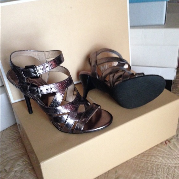Pewter Leather High Heeled Sandals - Picture 2 of 3