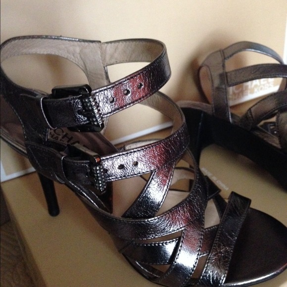 Pewter Leather High Heeled Sandals - Picture 3 of 3