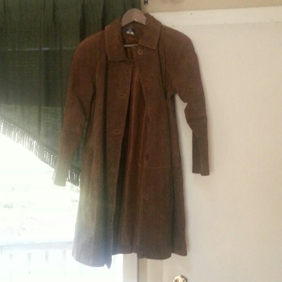 Brown genuine leather sued swing coat