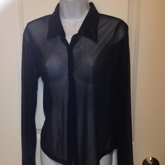 Black sheer blouse with satin collar
