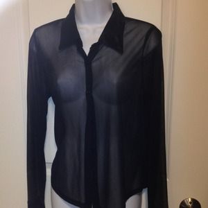 Black sheer blouse with satin collar