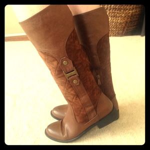 Quilted Suede and Leather Riding Boots