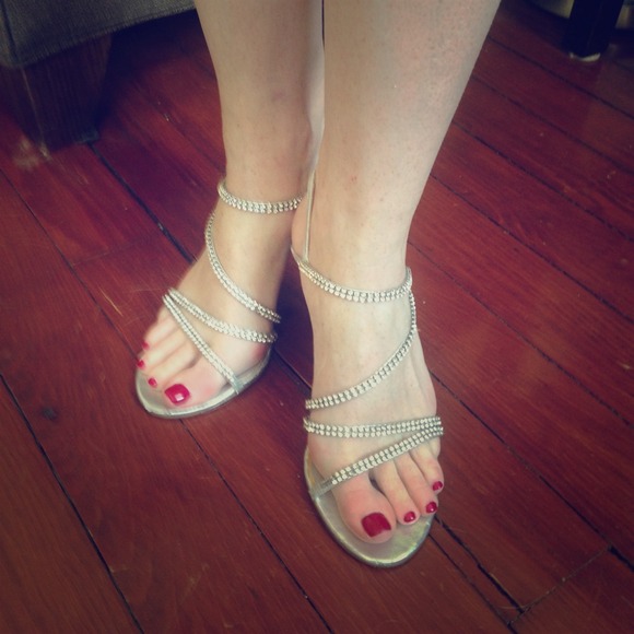 Silver Rhinestone Strappy Heels