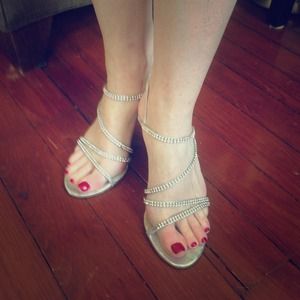 Silver Rhinestone Strappy Heels