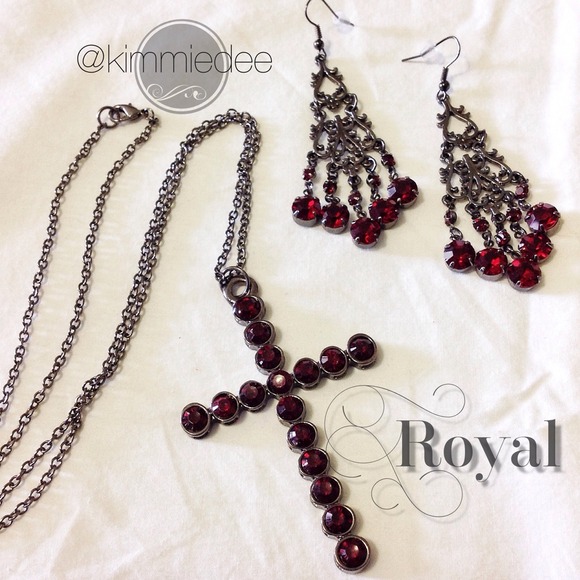 Boutique Jewelry - ❌BUNDLED❌Jeweled cross necklace & earring set