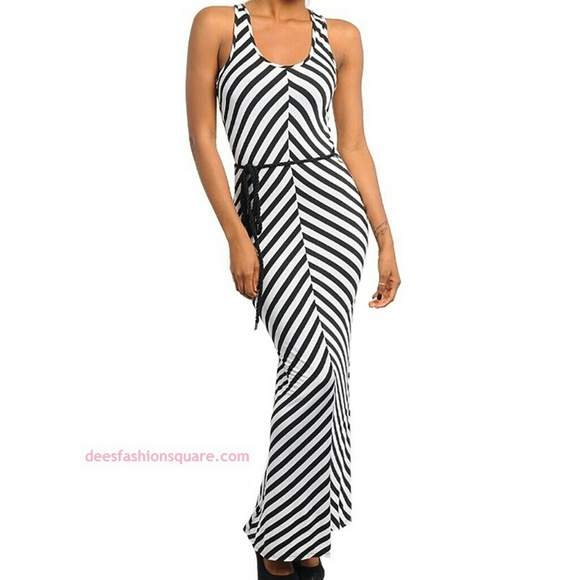 New Chevron Print Black and White Maxi Long Dress