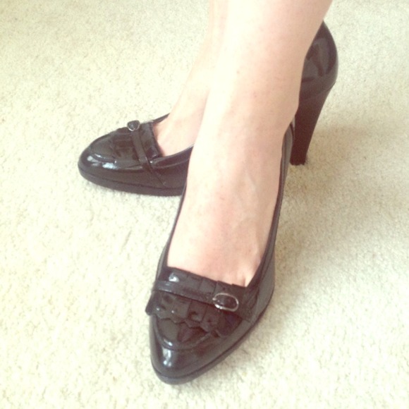 Black Patent Loafer Style Heels
