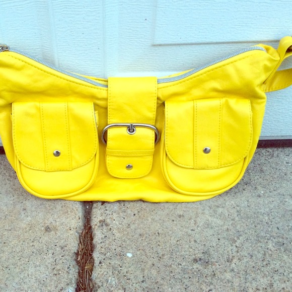 A vibrant yellow handbag