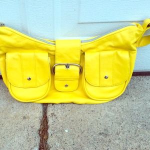 A vibrant yellow handbag