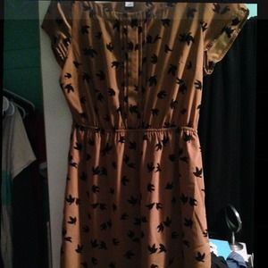 Brown dress with black bird print