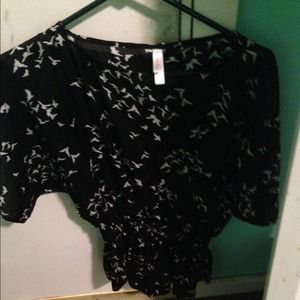 Black bird printed top