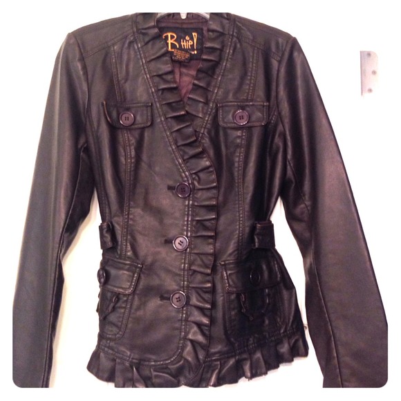 Brown button up leather jacket