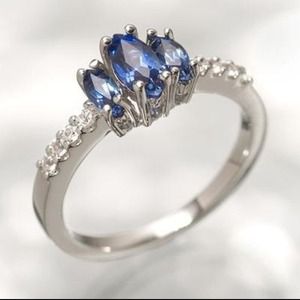 Vera Wang Lab Created Sapphire 3 Stone Silver Ring