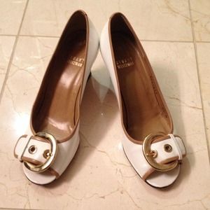 Stuart Weitzman patent peep toe wedge