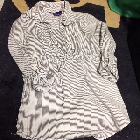 Miley Cyrus half button down striped top with tie