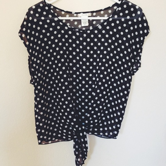 Polka Dotted Front Tie Top