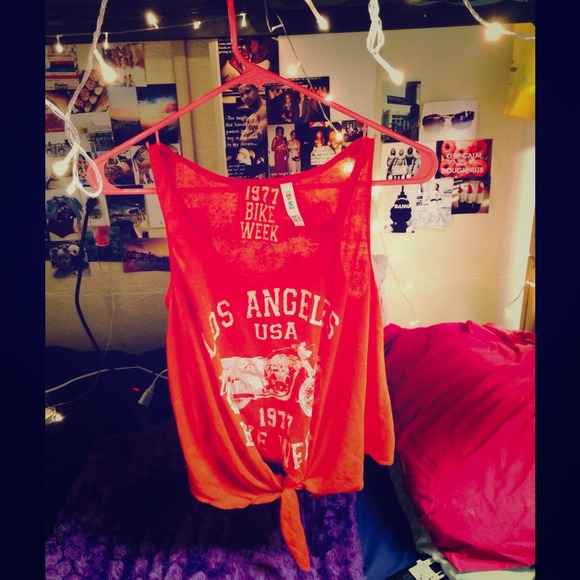 Tie semi sheer tank top (orange) - Picture 1 of 1